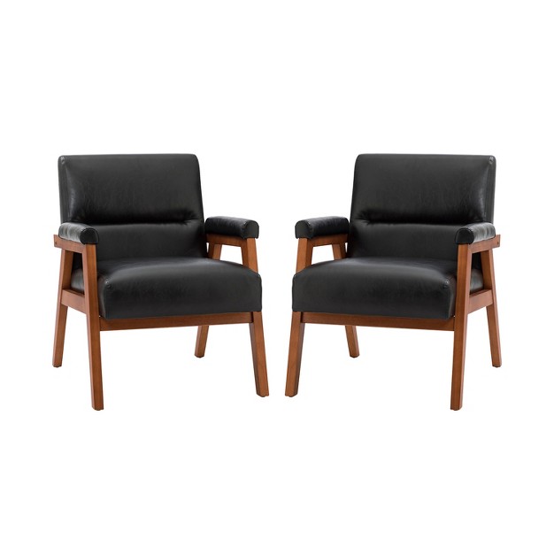 Set Of 2 Christaf contemporary special Vegan Leather Armchair Solid Wood Legs Artful Living Design