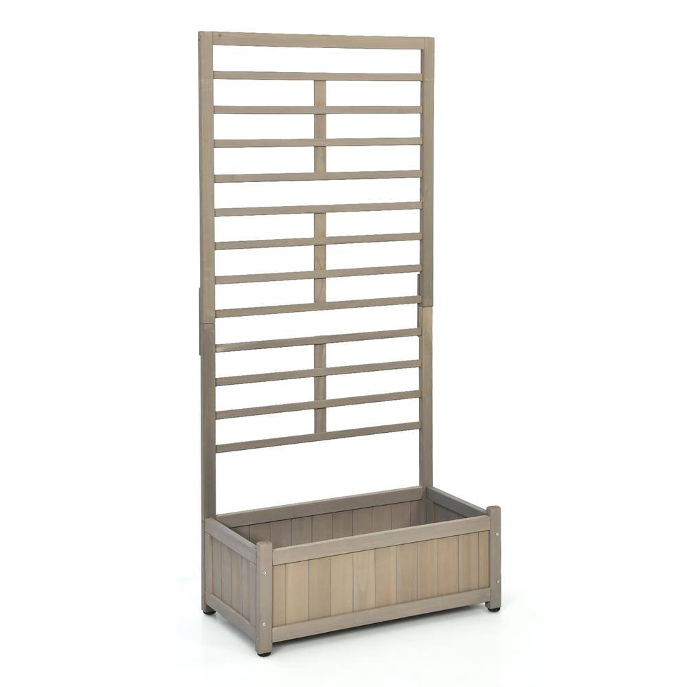 Costway 68 in. Grey Wood Planter Box with Trellis Raised Garden Bed for Climbing Plants GT3638