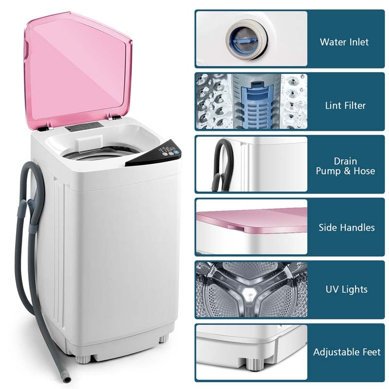 7.7 lbs Full-Automatic Washing Machine Portable Washer & Spin Dryer Built-in Germicidal UV Light & Drain Pump