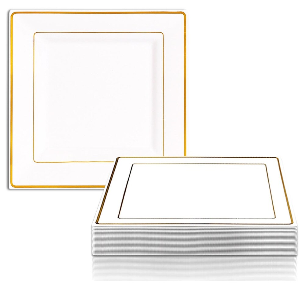 Square Shiny Edge Rim Disposable Plastic Plate Packs   Party Supplies