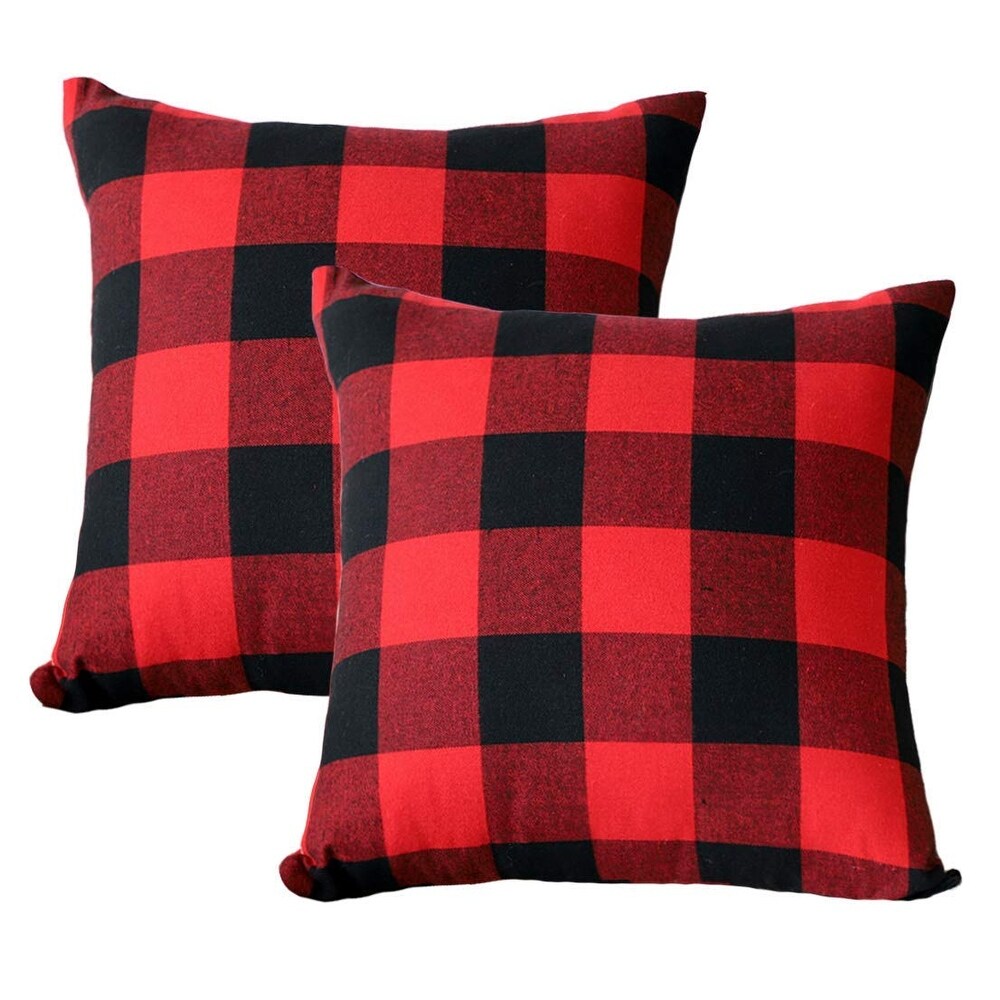 Christmas Red and Black Checkers Throw Pillow Case