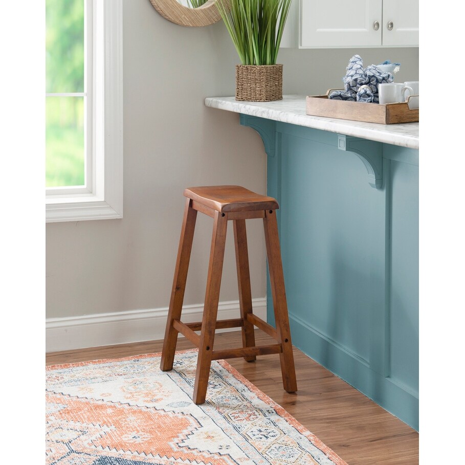 Laurell Backless Rustic Farmhouse Saddle Bar Stool