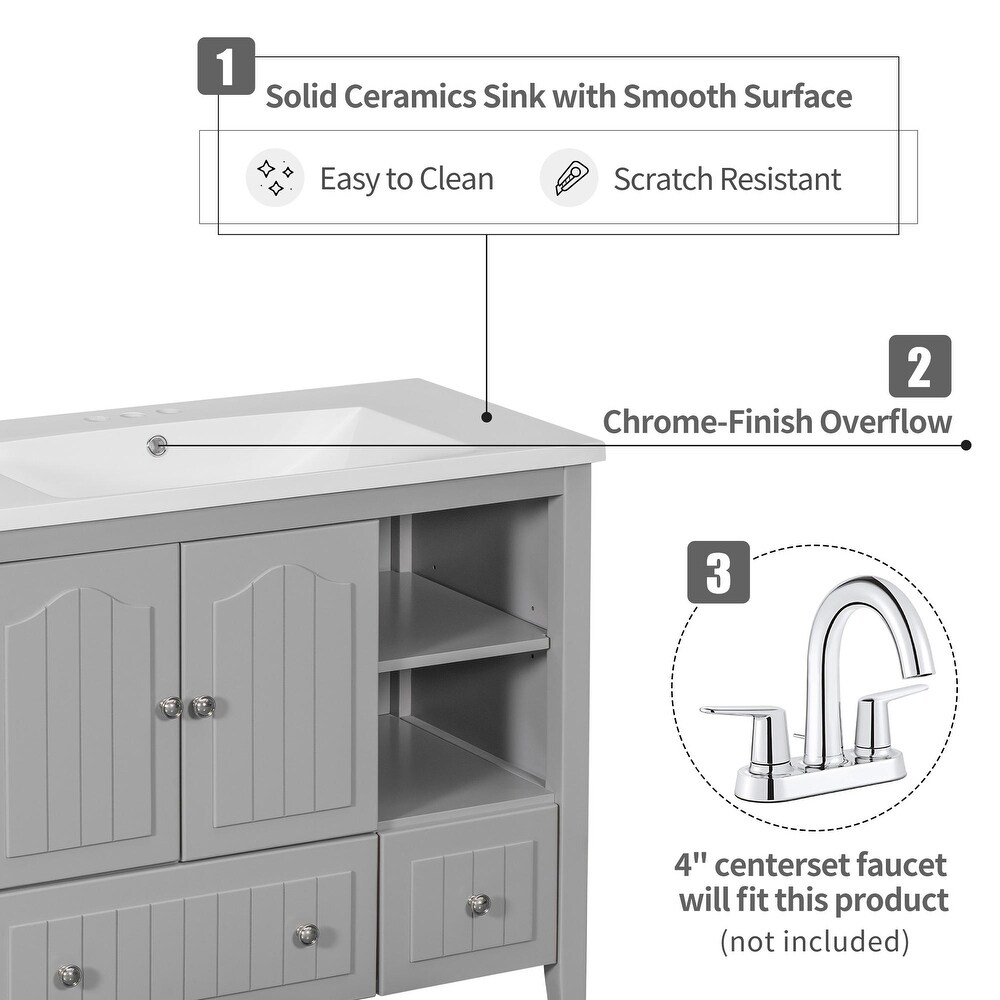 Grey Multiple Bathroom Vanity with Ceramic Basin Freestanding Cabinet