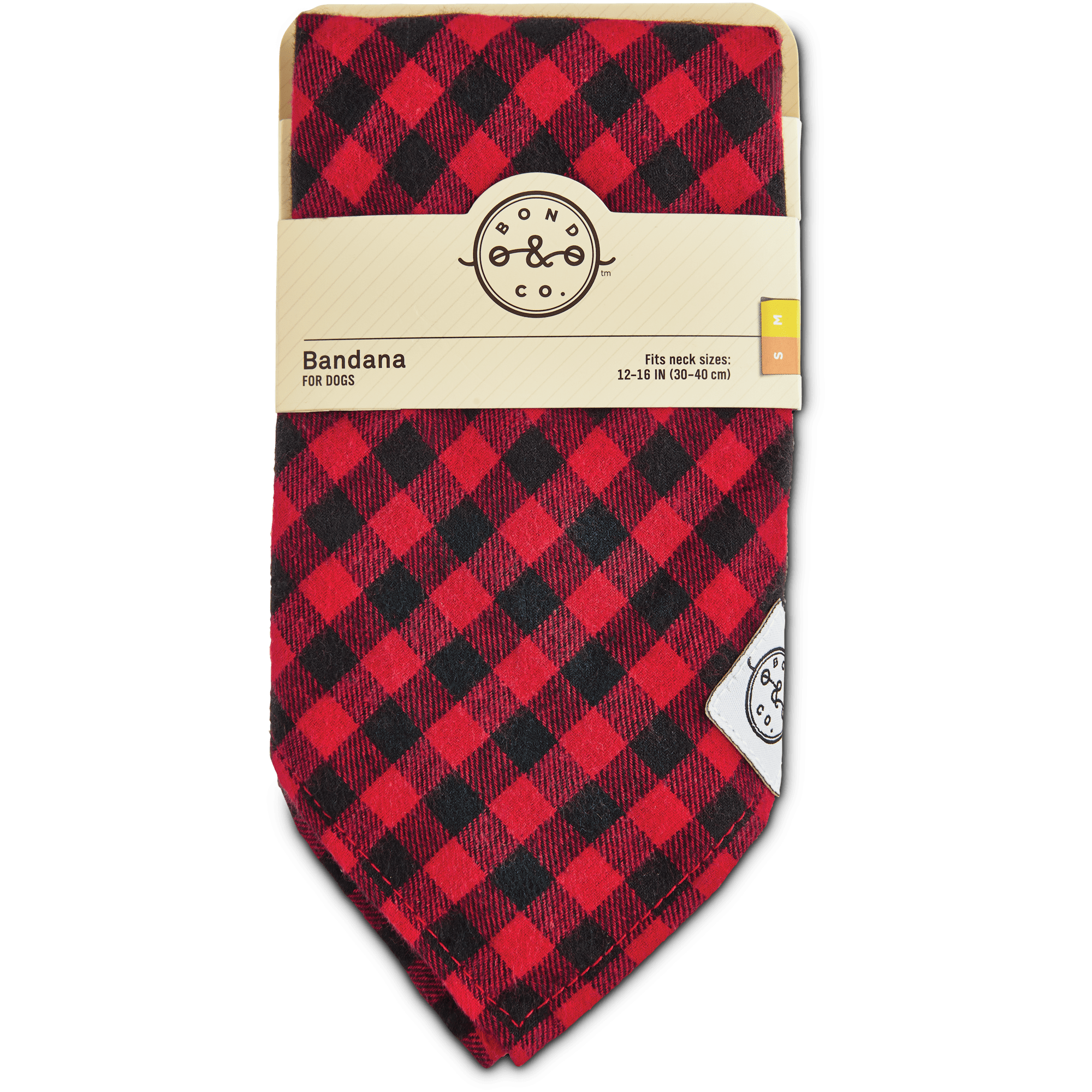 Bond  Co. Buffalo Checkered Dog Bandana，  For Neck Sizes 12-15， Small