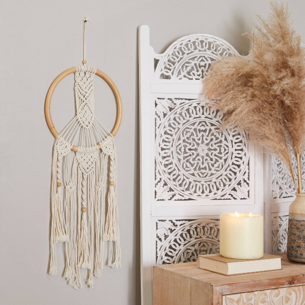 X 13 quot Cotton Macrame Handmade Intricately Weaved Wall Decor With Beaded Fringe Tassels White Olivia amp May