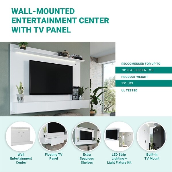 70 in. Modern Floating Entertainment Center Wall Mounted Entertainment Center Wall Unit TV Wall Panel TV Mount Wall Theater