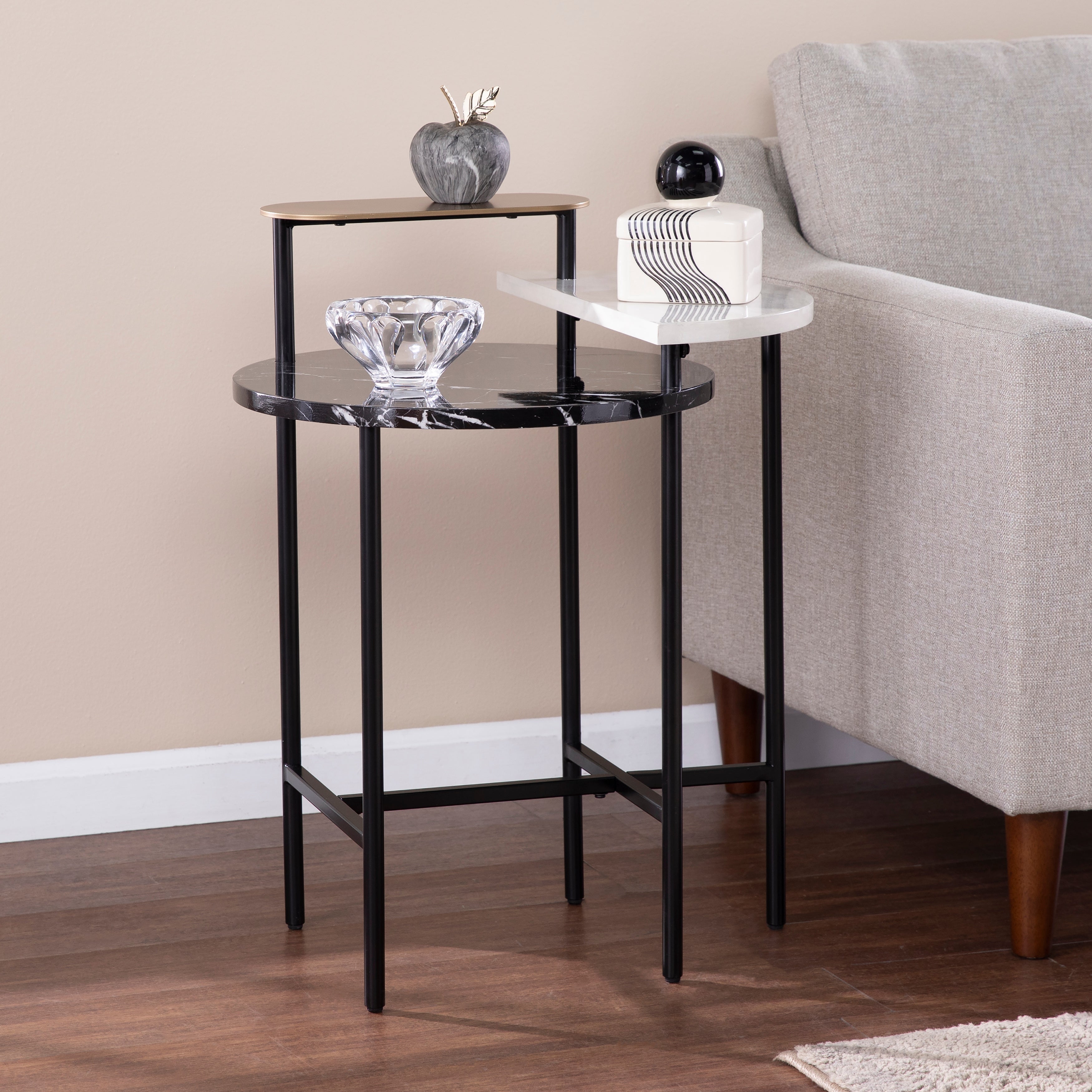 SEI Furniture Aasen Contemporary Black Stone Side Table