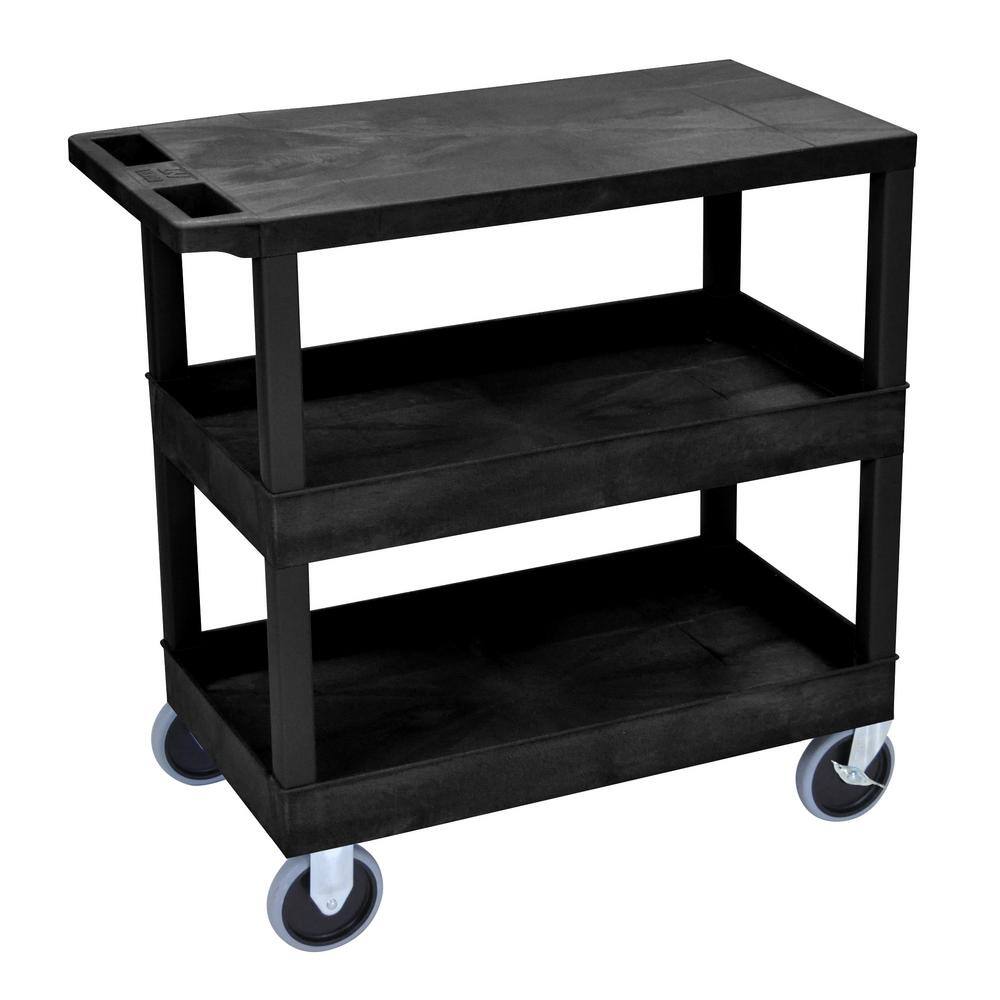 Luxor EC 35.25 in. W x 18 in. D x 37.25 in. H Utility Cart with 1-Flat and 2-Tub Shelves with 5 in. Casters in Black EC211HD-B