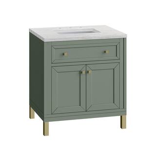 James Martin Vanities Chicago 30 in. W x 23.5 in. D x 34 in. H Bathroom Vanity in Smokey Celadon with Arctic Fall Solid Surface Top 305-V30-SC-3AF