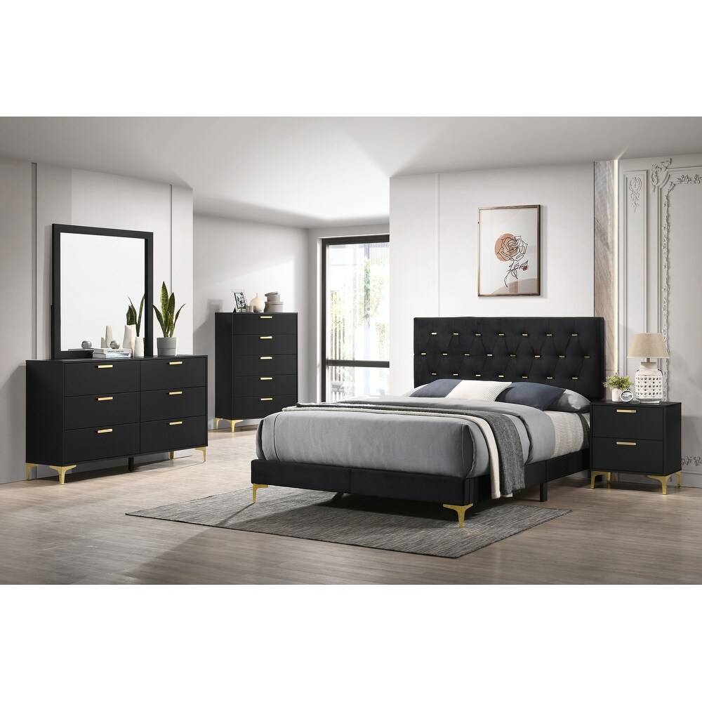 Lexie Black and Gold 5 piece Tufted Panel Bedroom Set