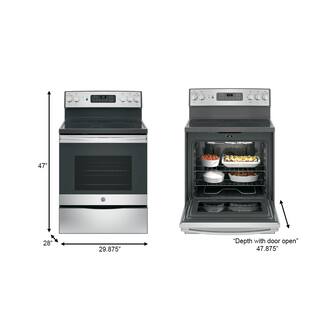 GE 30 in. 5.3 cu. ft. Freestanding Electric Range in Stainless Steel with Convection Air Fry Cooking JB655SKSS