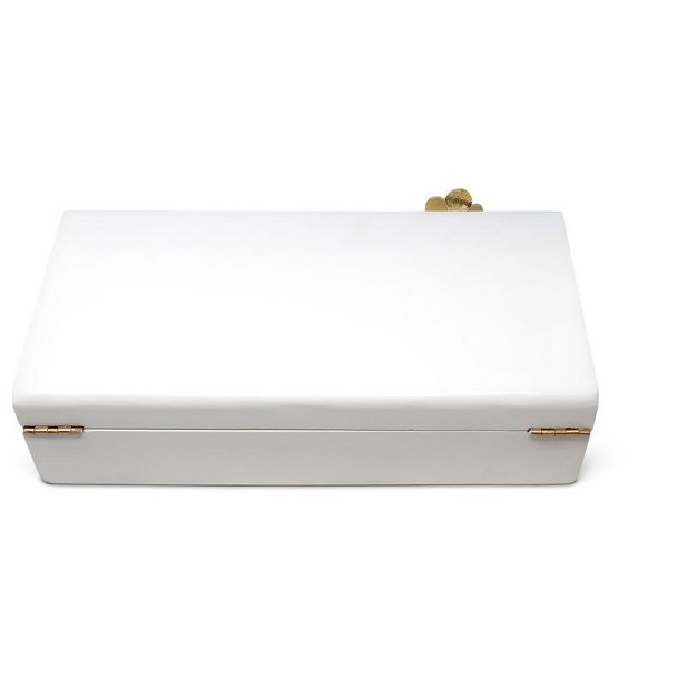 Classic Touch Rectangular White Wood Decorative Box With Gold Flower Detail