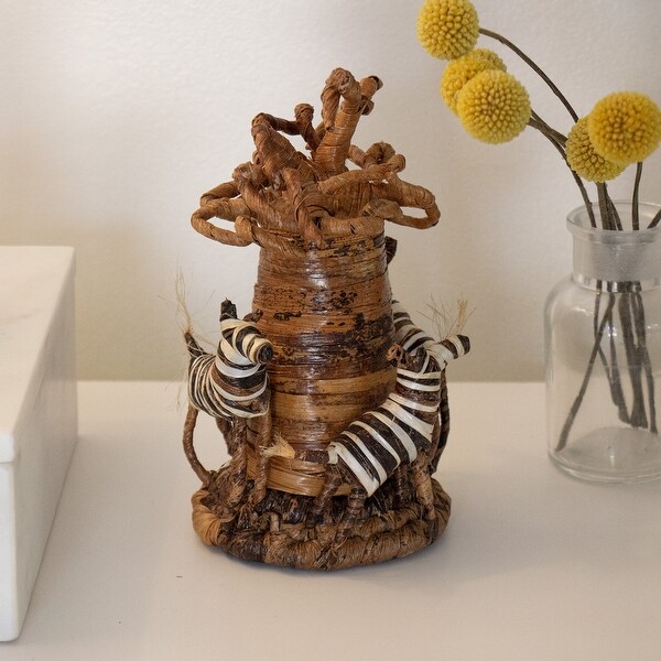 Banana Fiber Zebras Circling a Tree Christmas or Decor Ornament