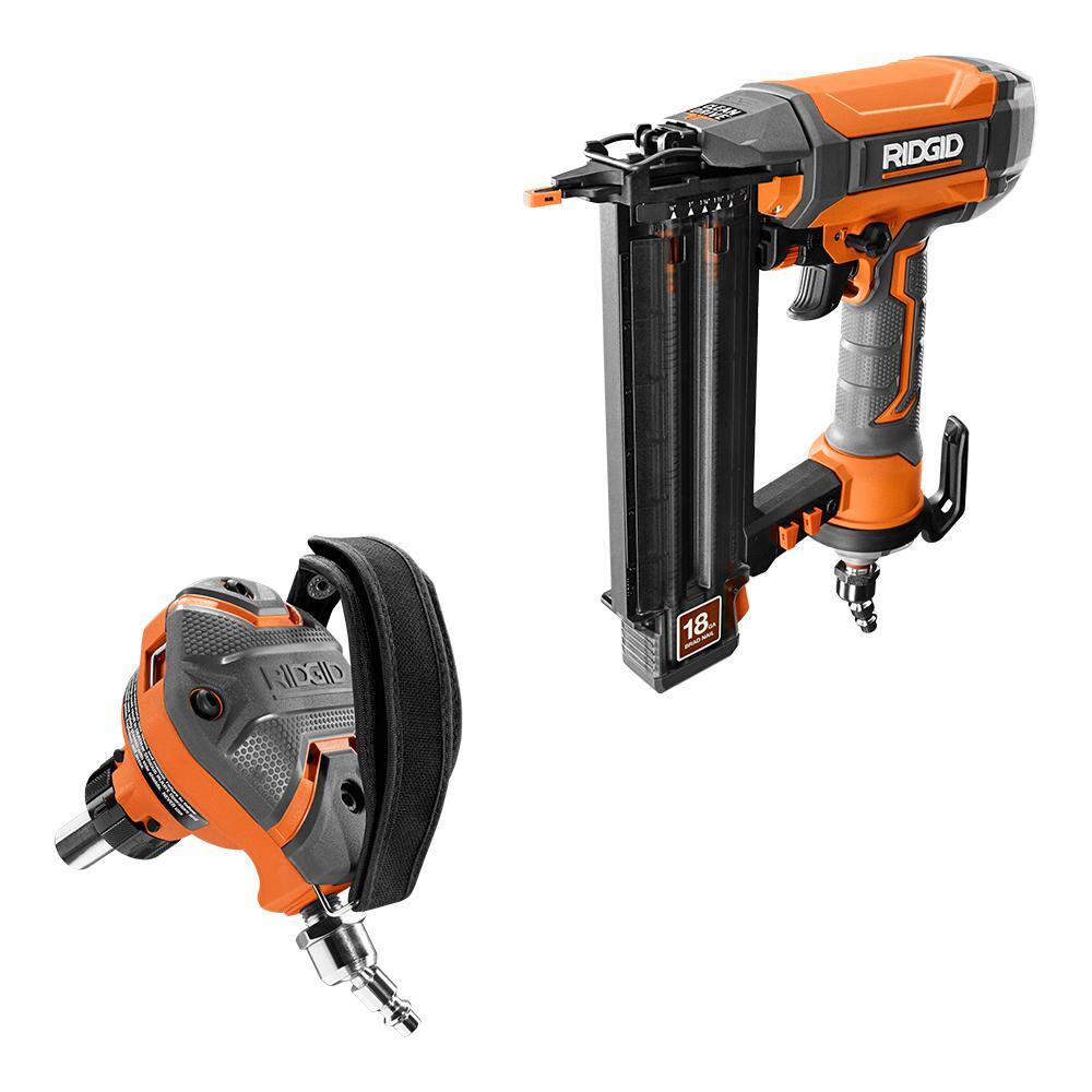 RIDGID Pneumatic 18-Gauge 2-18 in. Brad Nailer and 3-12 in. Full Size Palm Nailer R213BNF-R350PNF