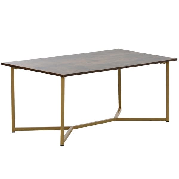 Modern Rectangle Wood Coffee Table with Powder-Coated Metal X-Leg Base