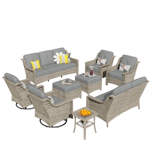 HOOOWOOO 9piece Patio Wicker Furniture Conversation Set with Swivel Chair and Loveseat Sofa