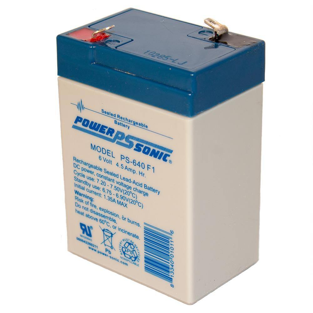 Power-Sonic 6-Volt 4.5 Amp Hour Rechargeable Sealed Lead Acid Battery PS-640F