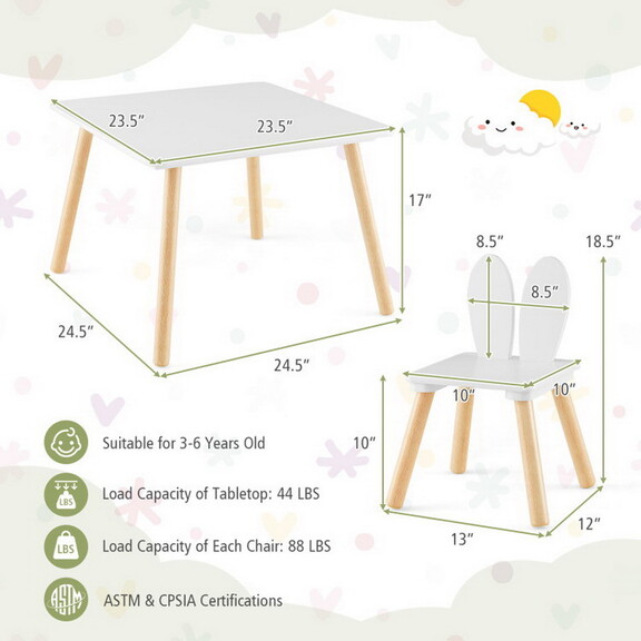 Costway 57386421 3 Pieces Kids Table and Chairs Se...