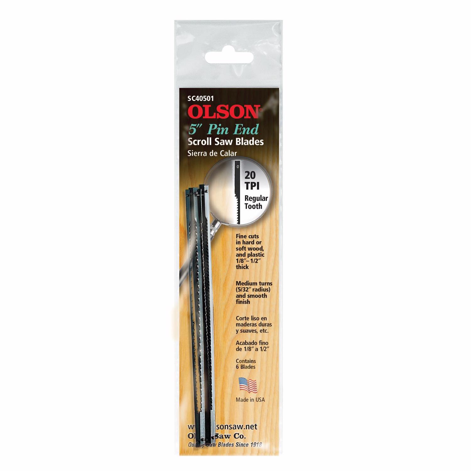 Olson 5 in. Carbon Steel Scroll Saw Blade 20 TPI 6 pk