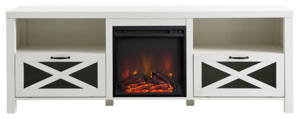 Drop Door Electric Fireplace Tv Stand For Tvs Up To 80 quotBrushed White   Transitional   Entertainment Centers And Tv Stands   by Kolibri Decor  Houzz