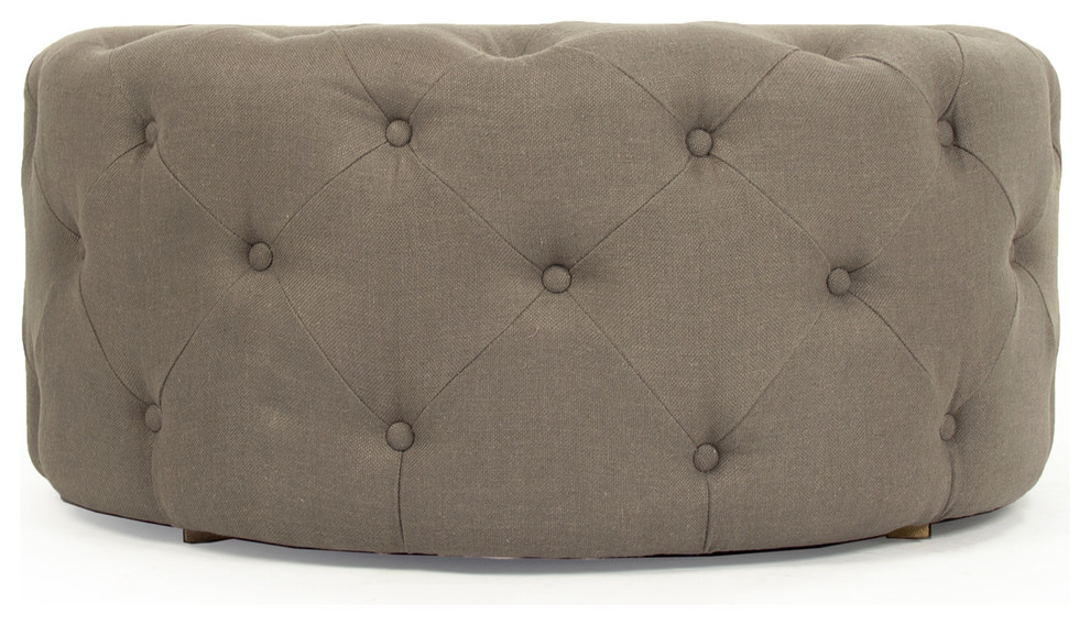 Round Tufted Ottoman  Gray Linen   Transitional   Footstools And Ottomans   by Zentique  Inc.  Houzz