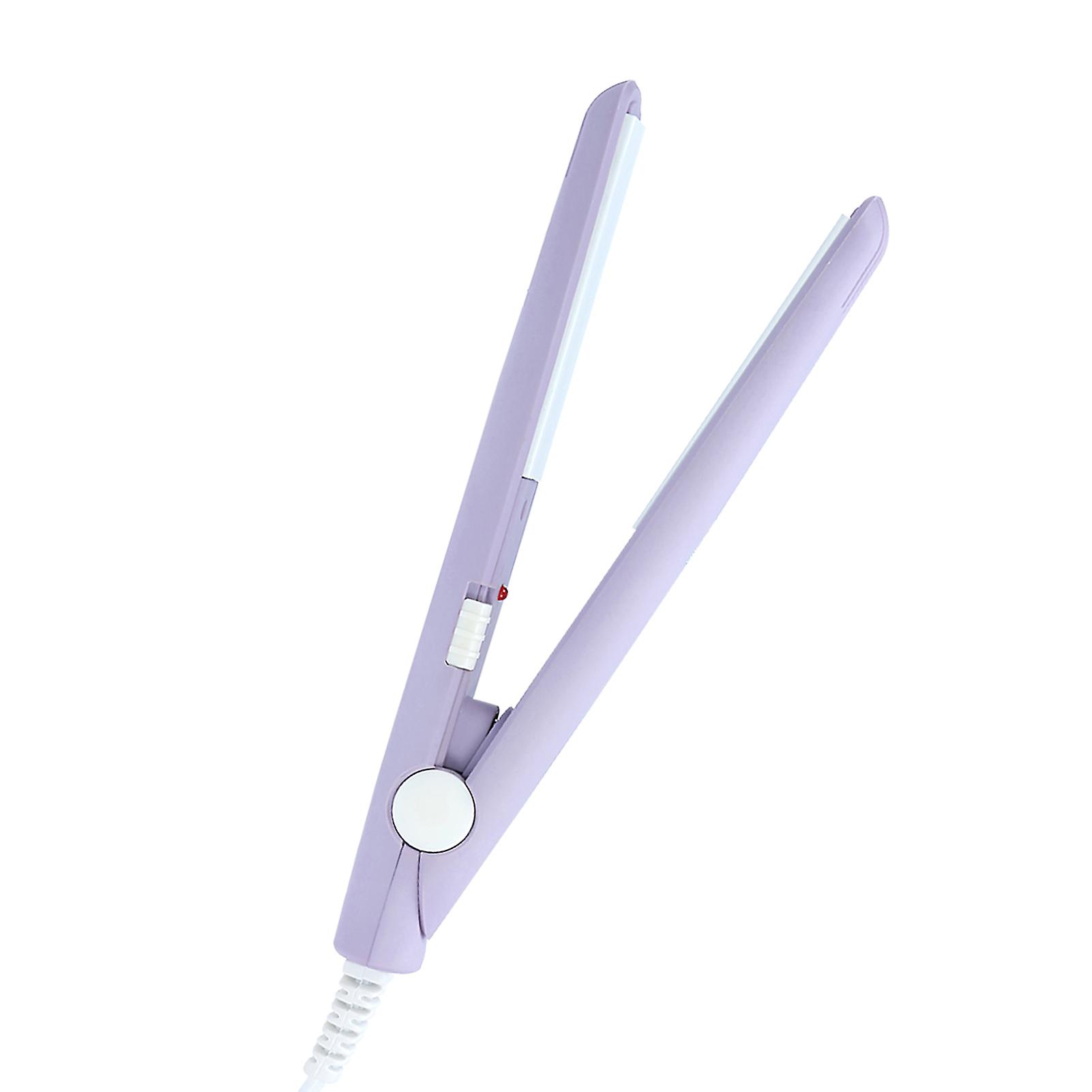 2 In 1 Mini Hair Straightener Ceramic Tourmaline Plate Beauty Heating Flat Curler Purple Eu Plug