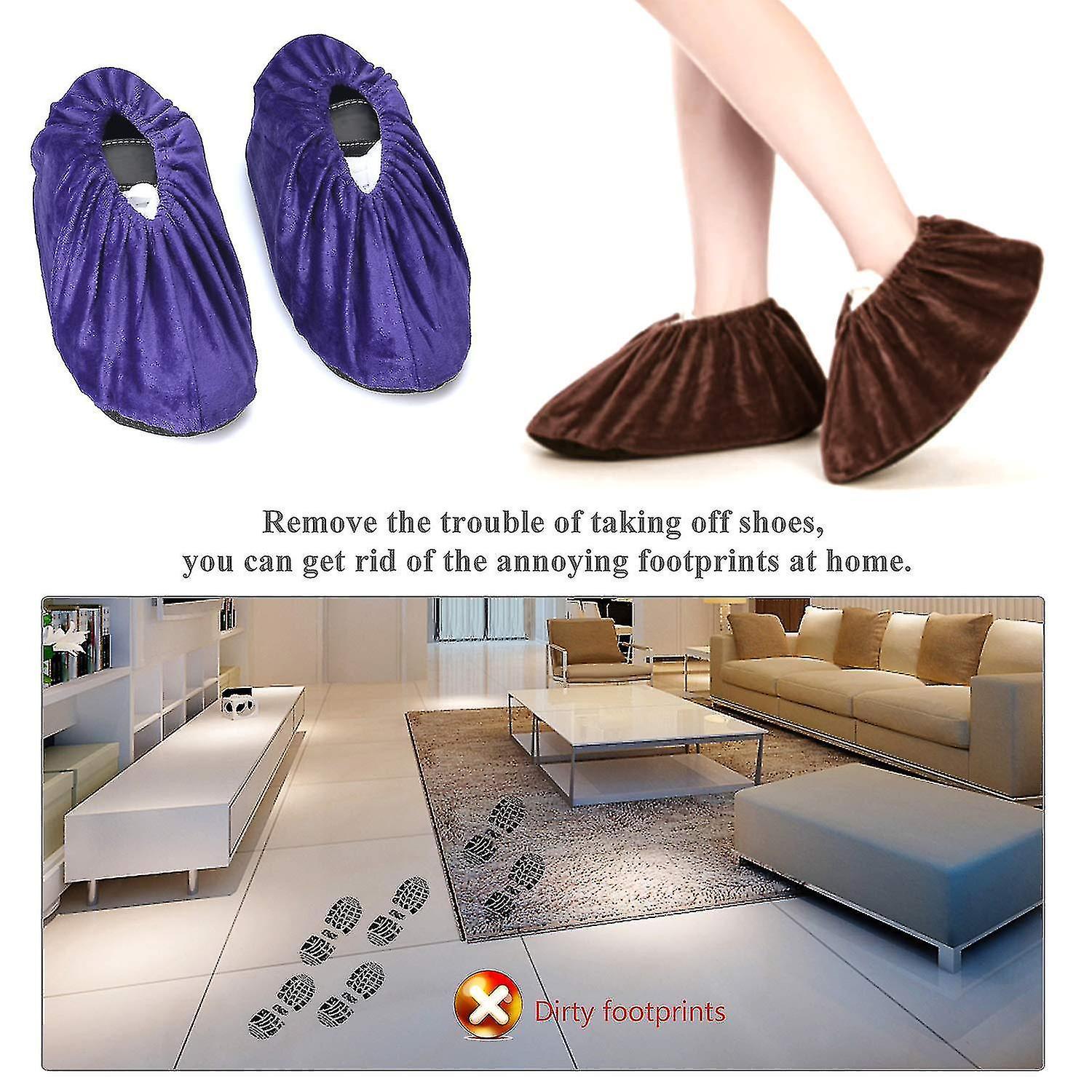 5 Pairs Washable Overshoes Reusable Anti-slip Shoe Cover Non-slip Slipper With Flannel For Home