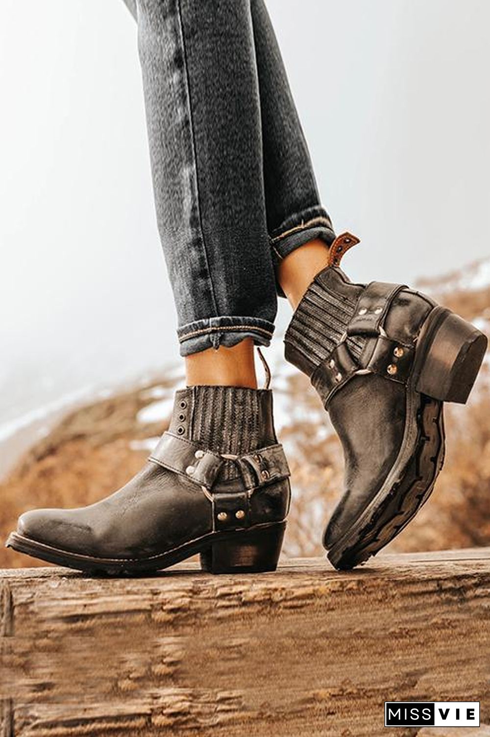 Low Heel Slip On Ankle Boots