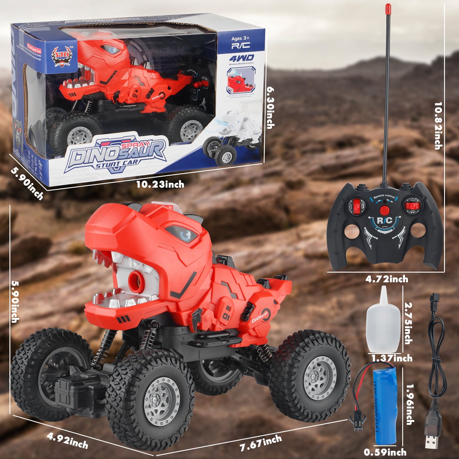 Dinosaur Remote Control Car Monster Trucks RC Car Toys for Boys Kids and Toddlers 1:16 Scale Christmas Brithday Gifts