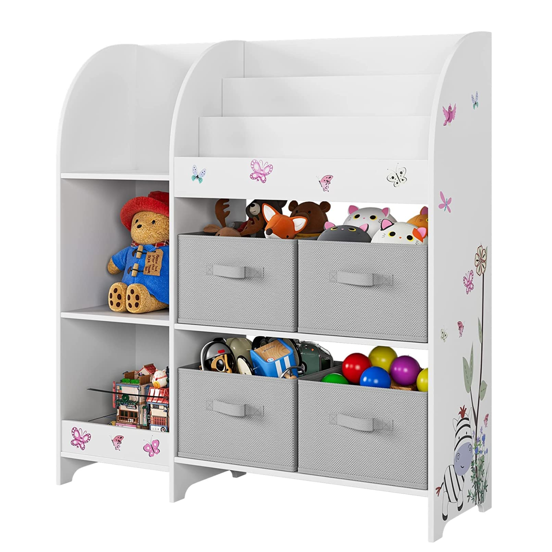 Kids Toy Storage Unit Toy Rack with Storage Boxes Bookshelf Rack Cabinet