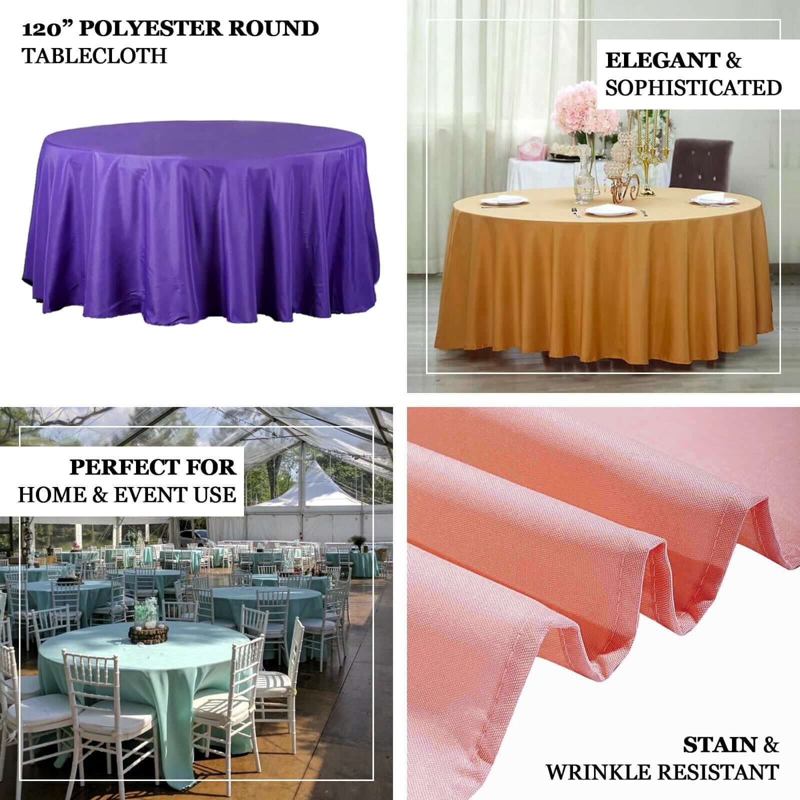 Black Seamless Polyester Round Tablecloth 120