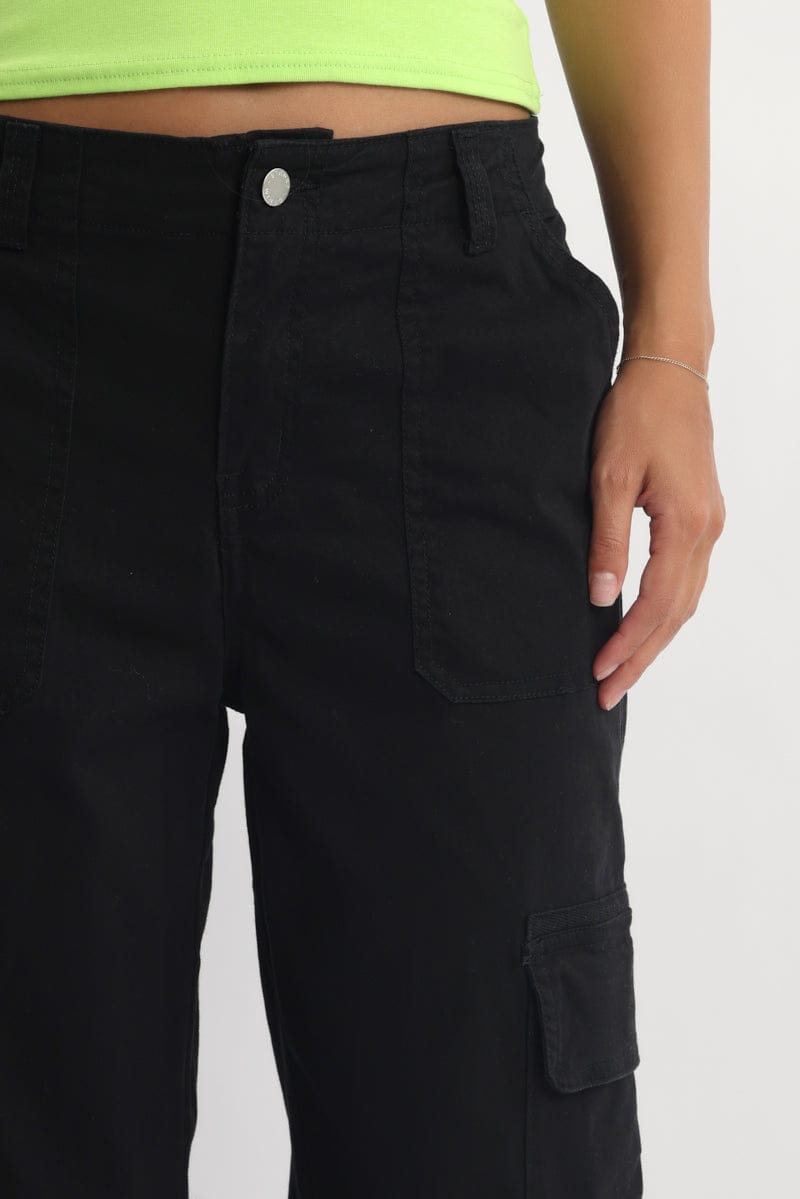 Black Cargo Pants Mid Rise