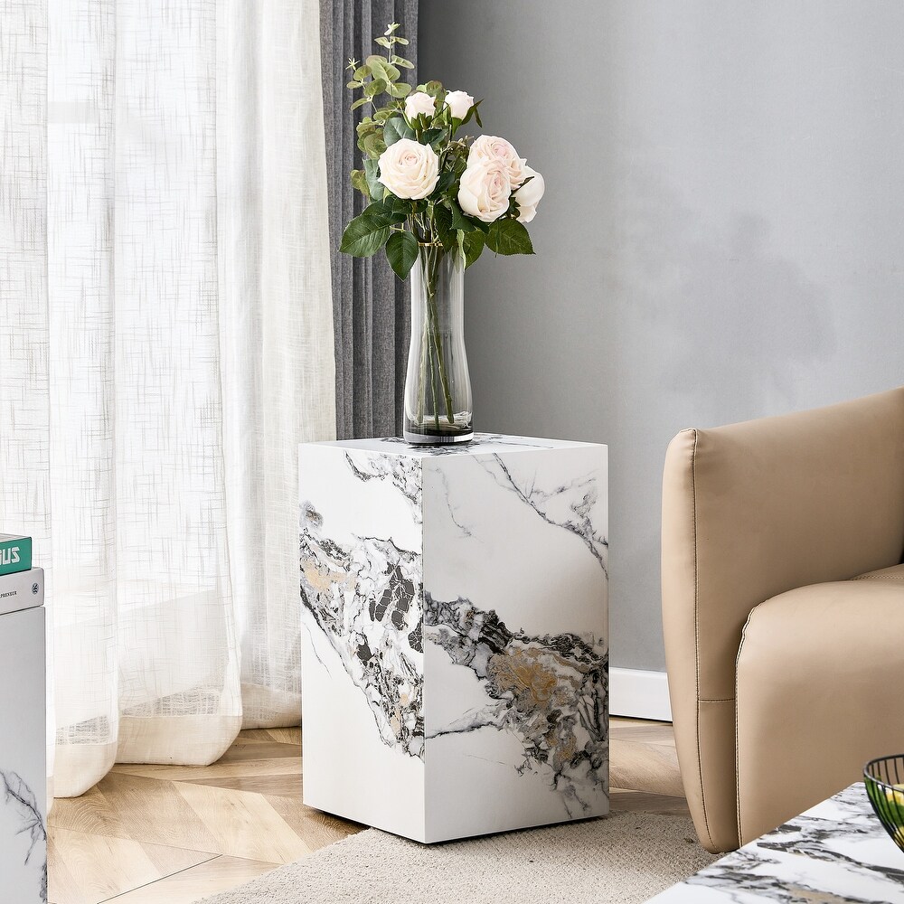 Compact Coffee Table Faux Marble Sofa Side Table Portable Nightstand