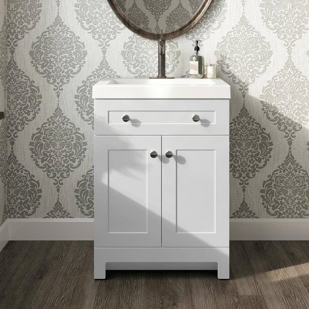 Glacier Bay Everdean 24.5 in. W x 18.8 in. D x 34.4 in. H Freestanding Bath Vanity in White with White Cultured Marble Top EV24P2-WH