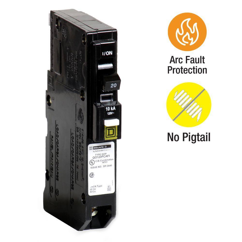 Square D QO 20 Amp Single-Pole Plug-On Neutral Combination Arc Fault Circuit Breaker QO120PCAFIC