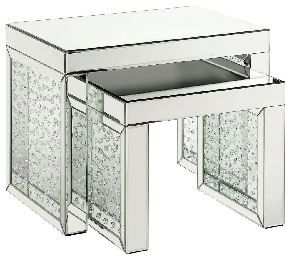 Benzara BM250303 Accent Table With Mirrored Top and Faux Crystal Accent  Silver   Contemporary   Coffee Table Sets   by Uber Bazaar  Houzz