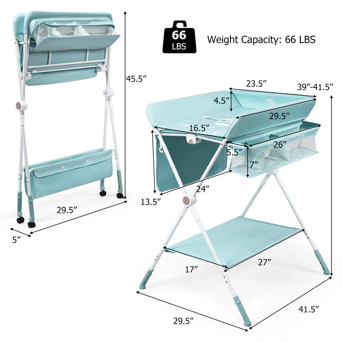 BABY JOY Baby Changing Table, Height Adjustable 4 in 1 Folding Diaper Station w/Detachable Wheels