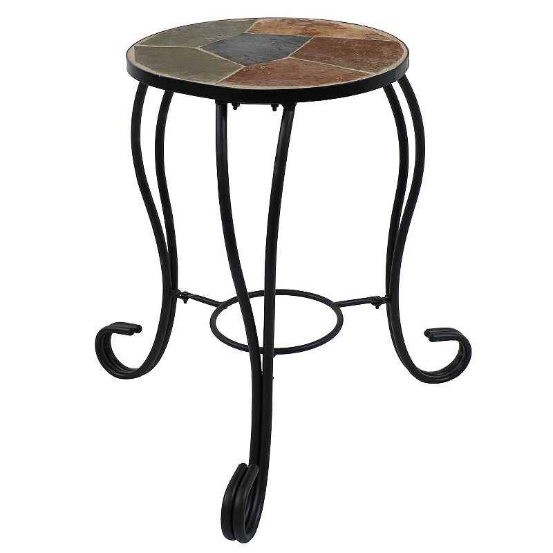 Sunnydaze 12.75 in Mosaic Slate Tile Round Patio Side Table Plant Stand