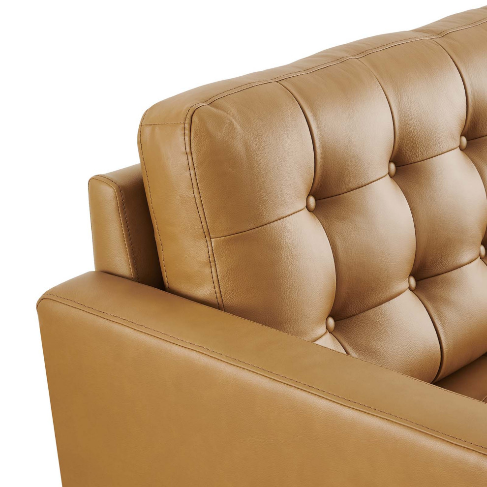 Exalt Tufted Vegan Leather Loveseat  Tan   Midcentury   Loveseats   by VirVentures  Houzz