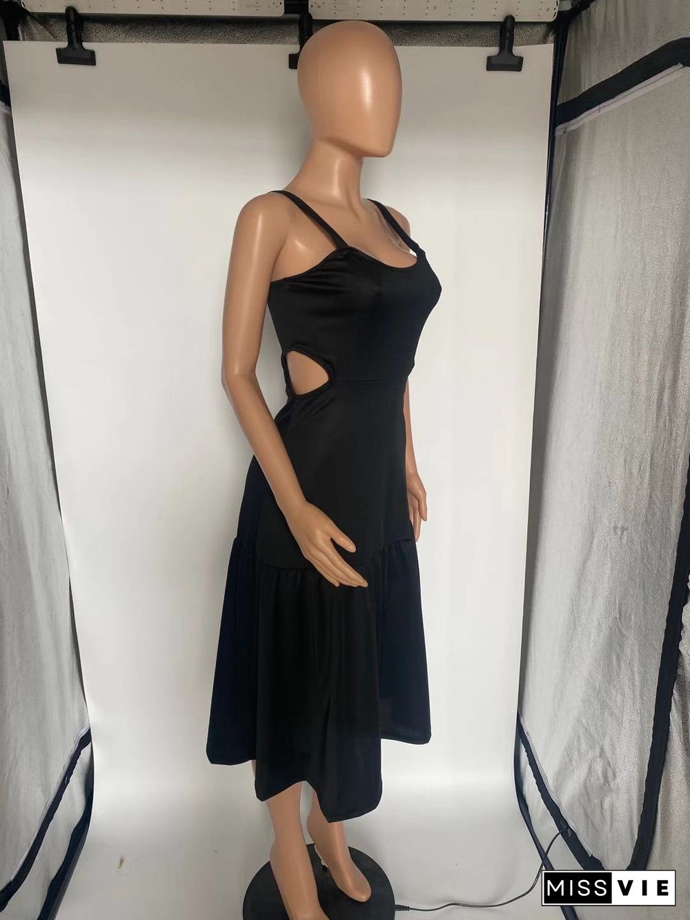 Sleeveless High Waist Cut Out A Line Dresses