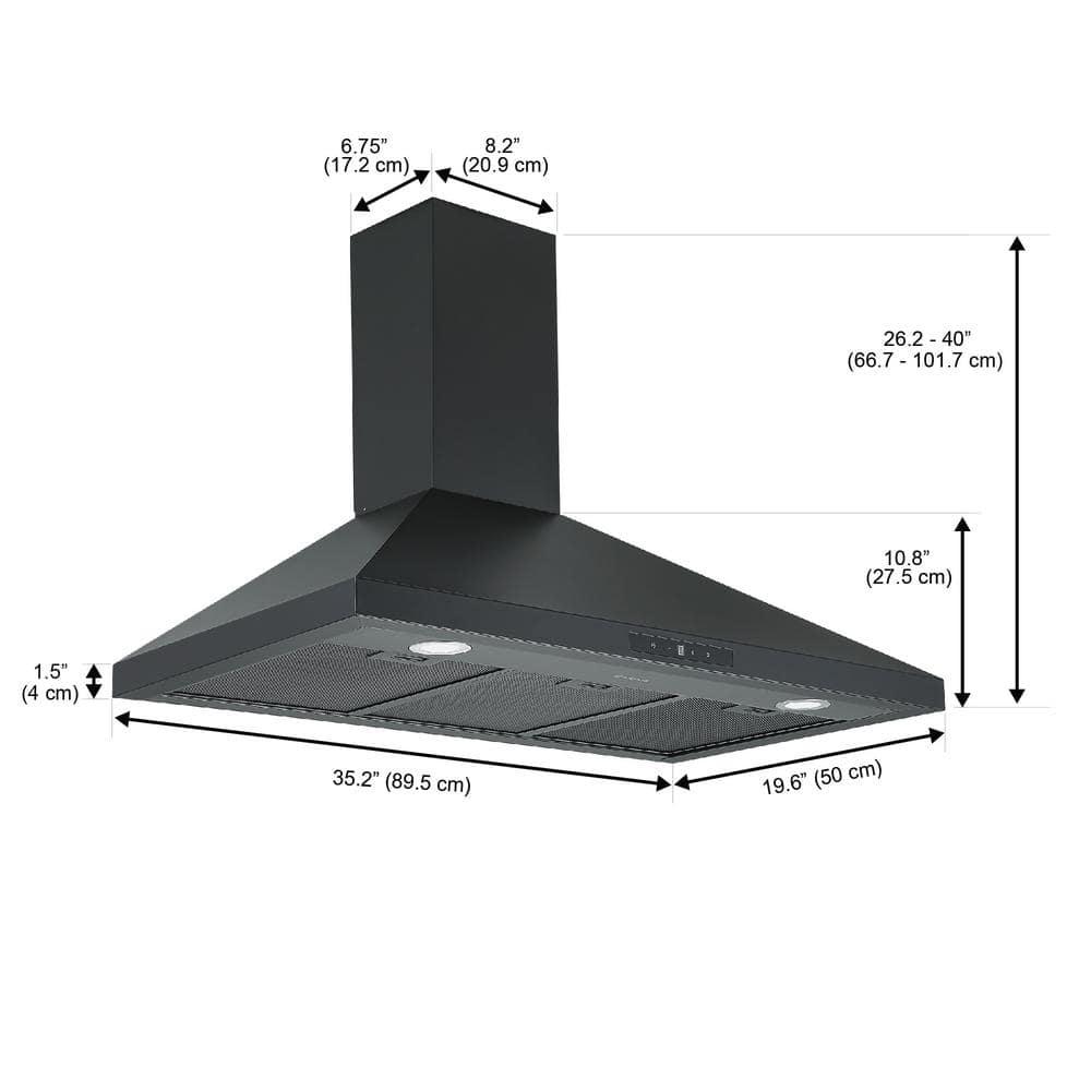 Ancona 36 in 440 CFM Convertible Wall Mount Pyramid Range Hood with LED Lights in Matte Black