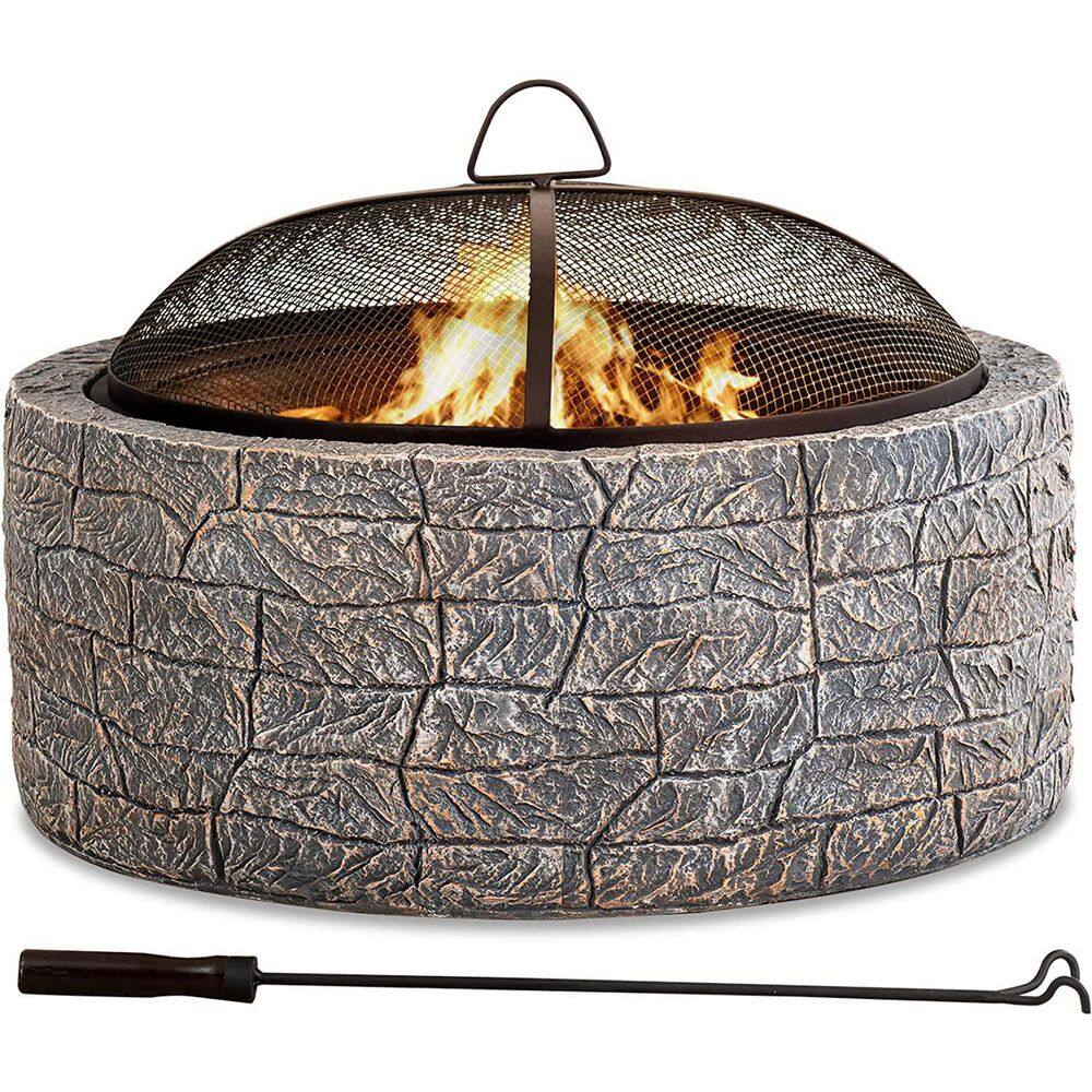 Sunjoy Normandie Stone 26 in. Round Steel Wood Burning Firepit A301016300