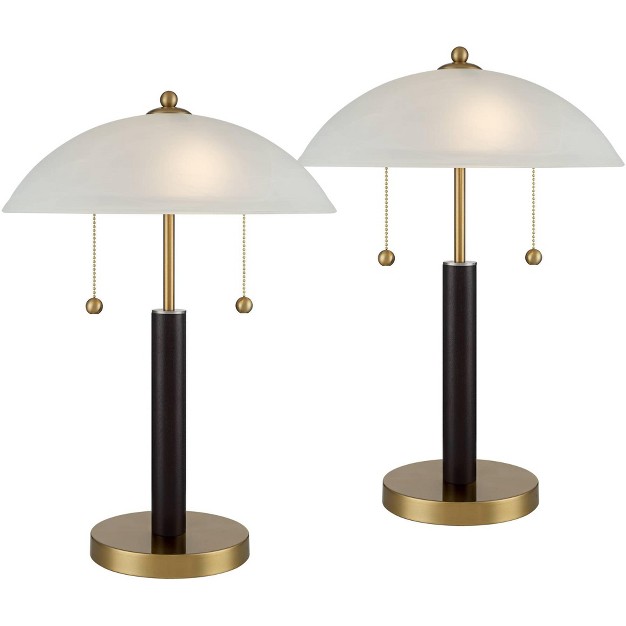 Wood And Gold Dome Glass Lamps Set Of 2