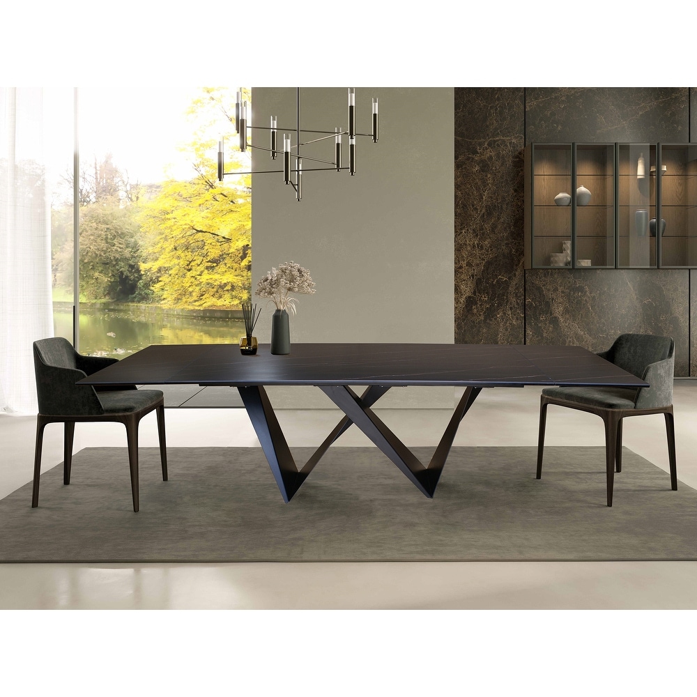 DAVEE Furniture Extendable Dining Table with Slate black Ceramic Table Top   106.30*35.43*29.53 inches