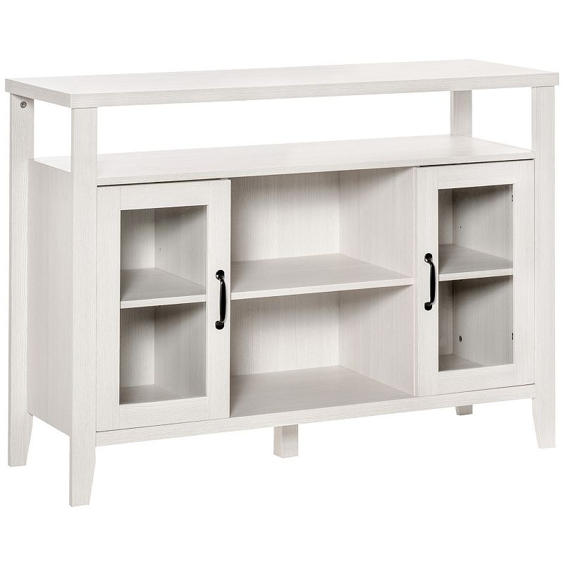 HOMCOM Retro Style Storage Sideboard Buffet with 3 Open Compartments 2 Framed Glass Door Cabinets and Anti Topple White