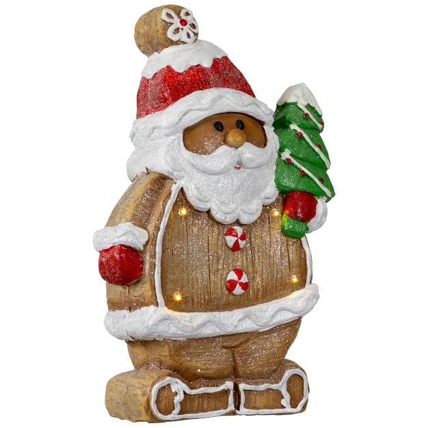 Lighted Gingerbread Santa With Frosted Tree Christmas Figure