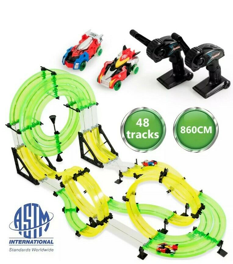 Autoflier Kids RC Rail Car Race Track Set 28.5ft 3D Track Speed Booster Playset