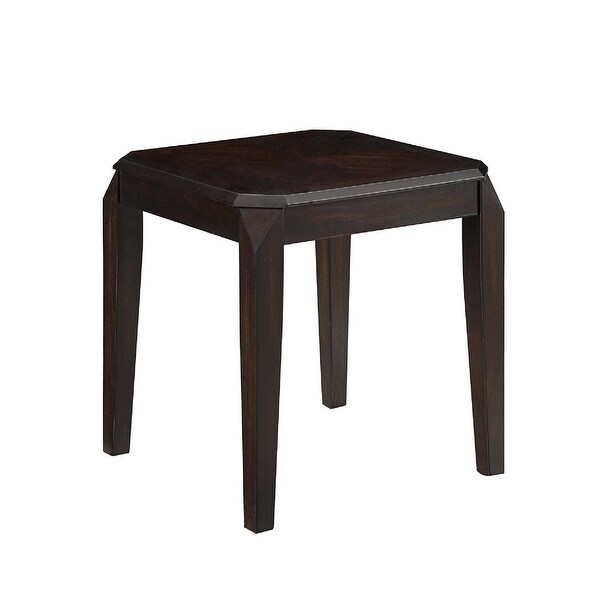 Solid Wooden End Table With Beveled Corners， Walnut Brown