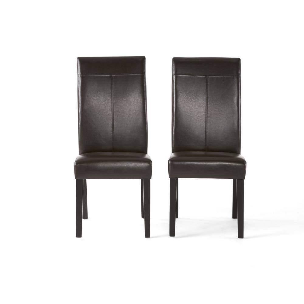 Noble House Lissa Chocolate Brown PU T-Stitch Dining Chairs (Set of 2) 1118