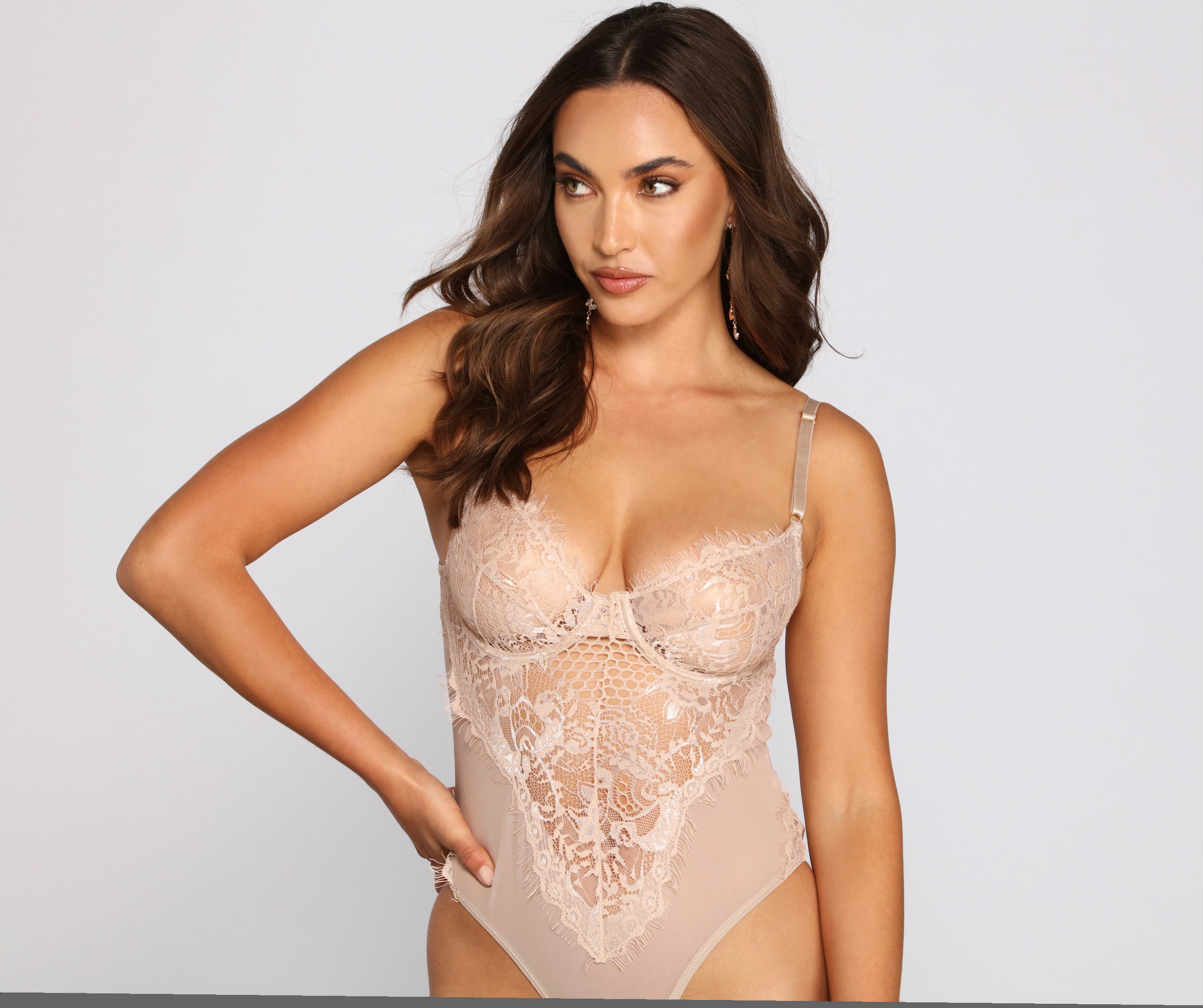 Sultry-Chic Eyelash Lace Bustier Bodysuit